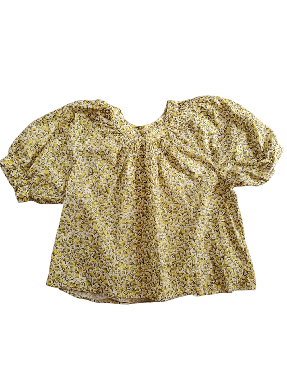 J. Crew Liberty Fabric Shirt Short Balloon Sleeve Yellow Floral Cotton Medium